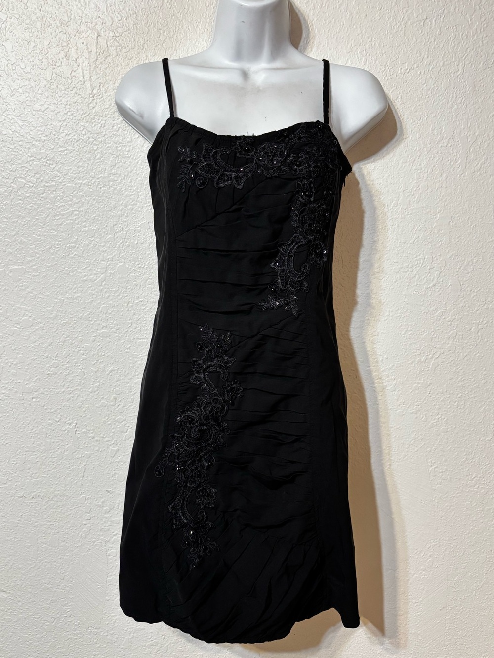 Jus De Fraise Paris Black Ruched Beaded Lace Cocktail Dress Y2K Cocquette Small